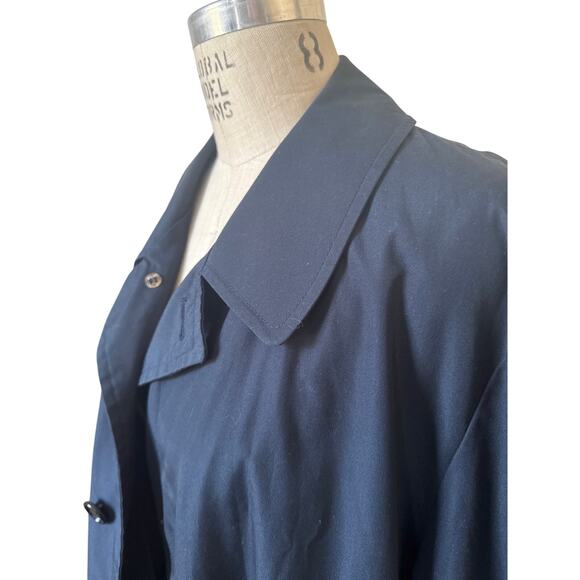 London Fog Towne Trench Coat Size 44L Navy Blue Men’s Classic Long Jacket - Picture 3 of 5